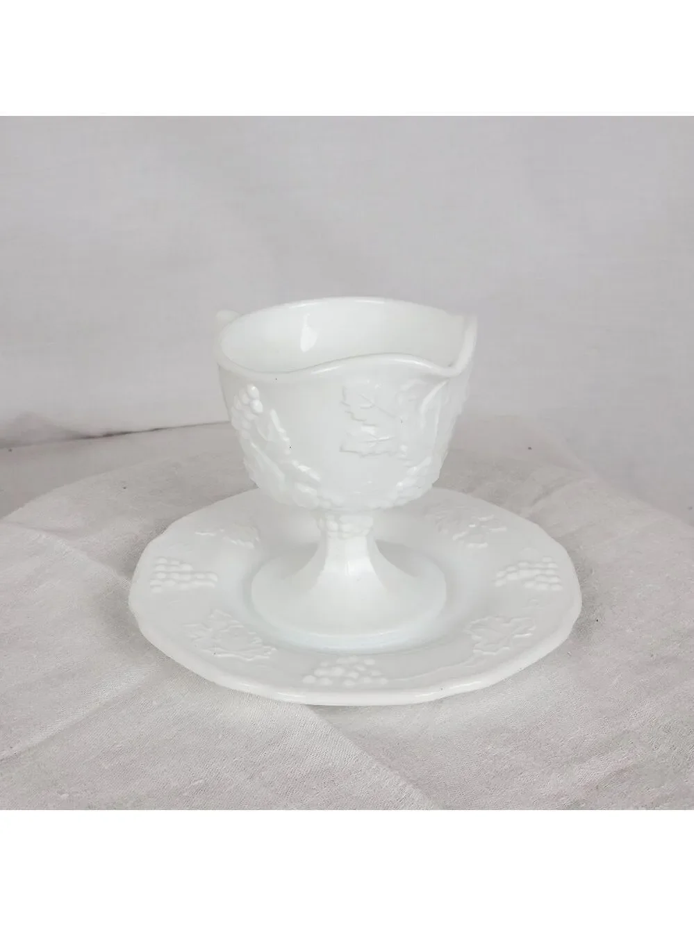VTG Indiana Colony co Milk glass Harvest grape footed creamer / saucer
